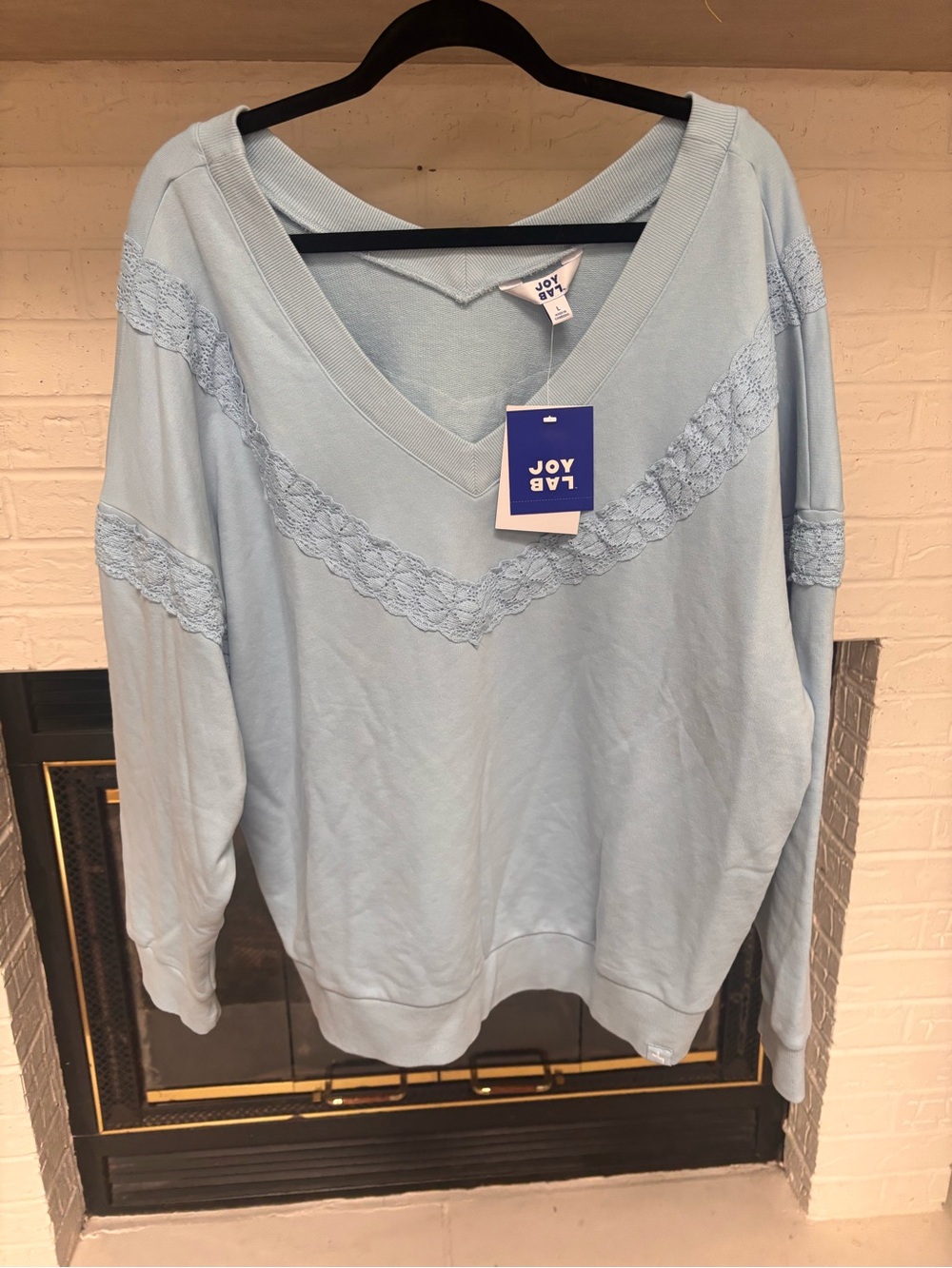 JoyLab Light Blue Lace-Trim Scoop Neck Sweater